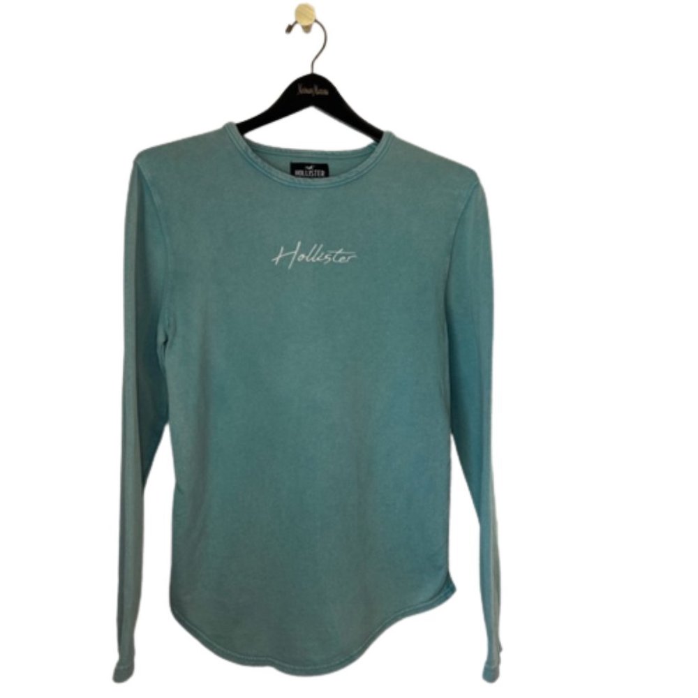 Hollister Womens Long Sleeve Lightweight Sweater Teal White Small Pullover Shirt